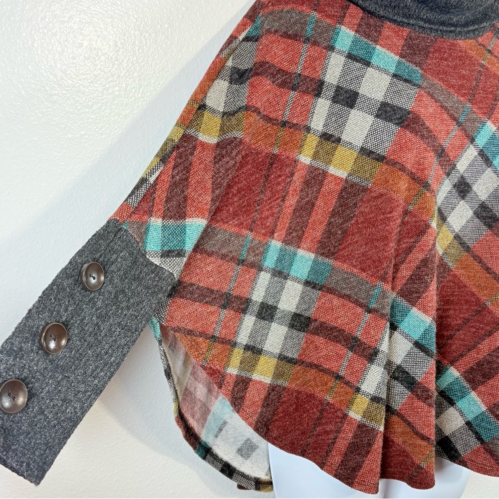 Chris & Carol Multicolor Plaid Cowl Neck Artsy Boho Lagenloom Poncho Sweater 2XL - Picture 6 of 15